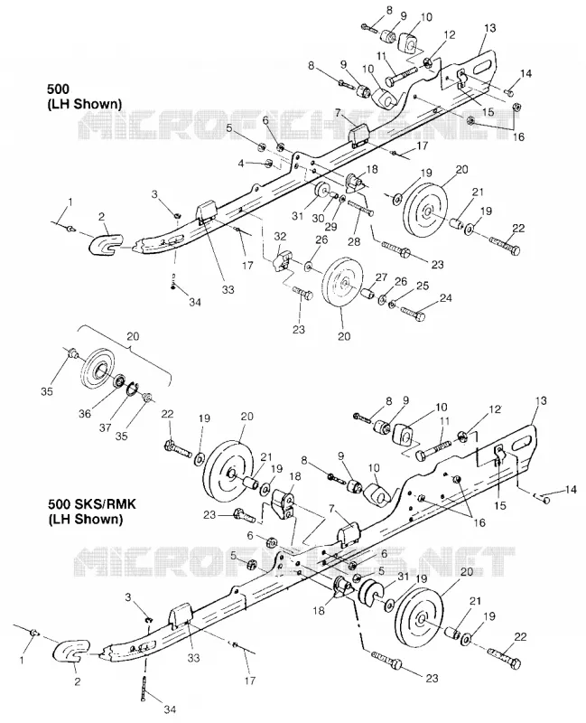 Guida di montaggio (SUSPENSION) 500 0972764,  EUROPEAN 500 E972764, 500 SKS 0972 (4938393839C002)