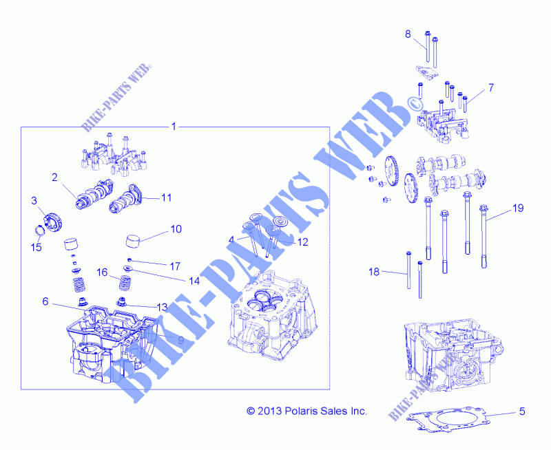 CILINDRO HEAD, CAMS AND VALVOLE   A14MH57AA/AC/AD (49RGRCILINDROHD14570) per Polaris SPORTSMAN 570 EFI 2014