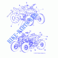 DECALS   A11KA09AB/AD (49ATVDECALSS09OUT90) per Polaris OUTLAW 90 2011