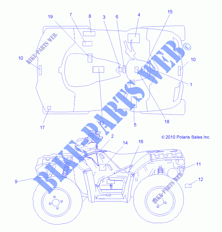 DECALS   A11ZX55AB/AK/AL/AT/AW/AX (49ATVDECALSS11SPEPS550) per Polaris SPORTSMAN EPS 550 2011