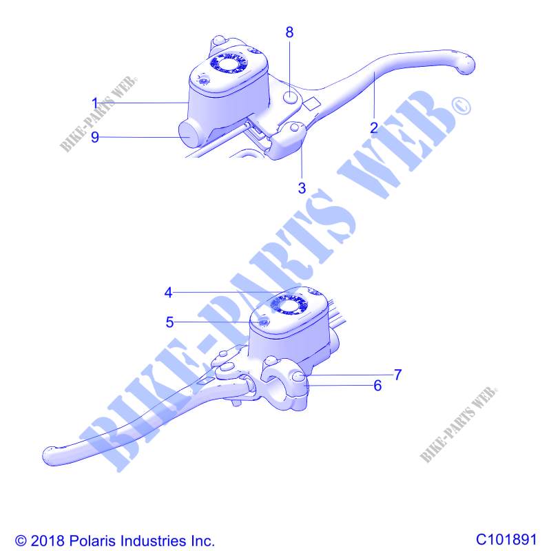 BRAKES, FRONT BRAKE LEVER AND CILINDRO PRINCIPALE   A19SHS57FP  per Polaris SPORTSMAN 570 EPS SP ZUG/LOF 2019