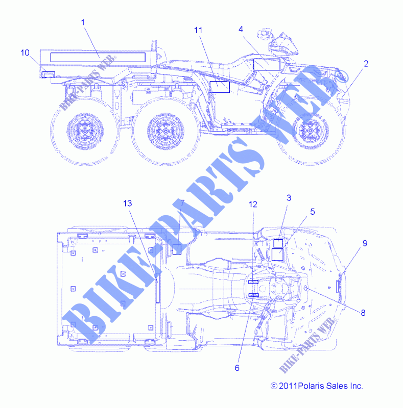 DECALS   A15S6A76FA (49ATVDECALSS12SP8006X6F) per Polaris SPORTSMAN 800 FOREST 6X6 2015