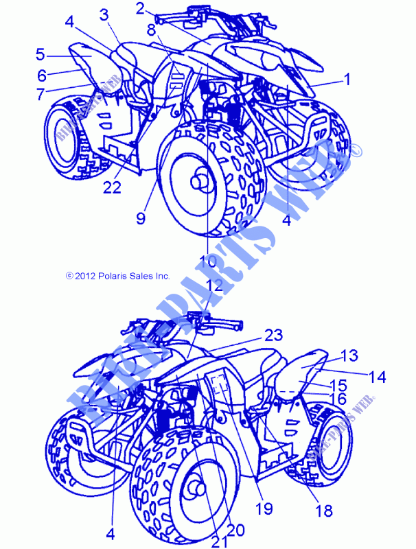 DECALS   A15YAK05AD/AF (49ATVDECALSS13OUT50) per Polaris OUTLAW 50 2015