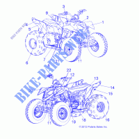 DECALS   A14KA09AD/AF (49ATVDECALSS13OUT90) per Polaris OUTLAW 90 2014
