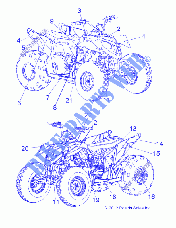 DECALS   A14KA09AD/AF (49ATVDECALSS13OUT90) per Polaris OUTLAW 90 2014